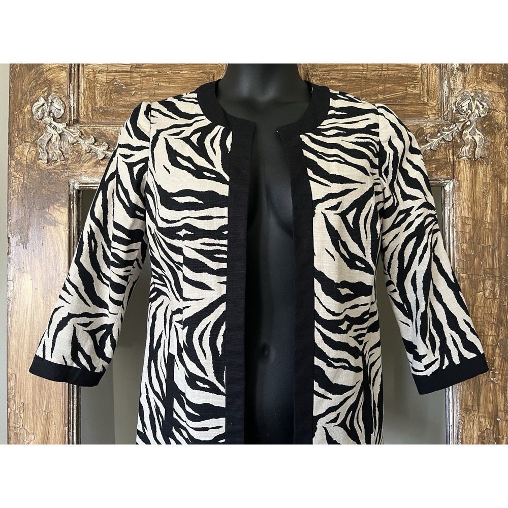 Chico's Animal Print Blazer Jacket‎ Cotton Spandex Zebra XS/4